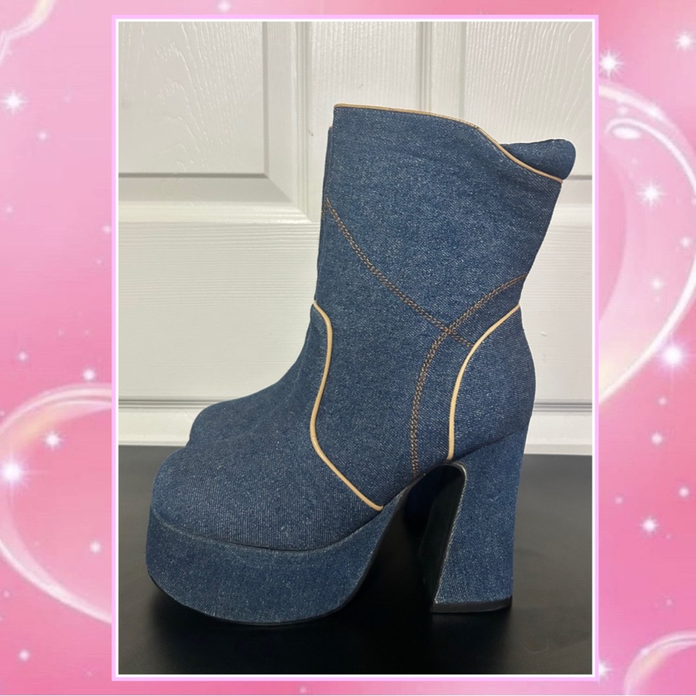 Vintage 90s Y2k Chunky Platform Denim Boots